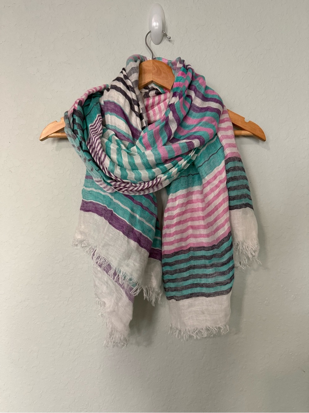 Lightweight Striped Women’s Scarf in Teal, Pink & Purple